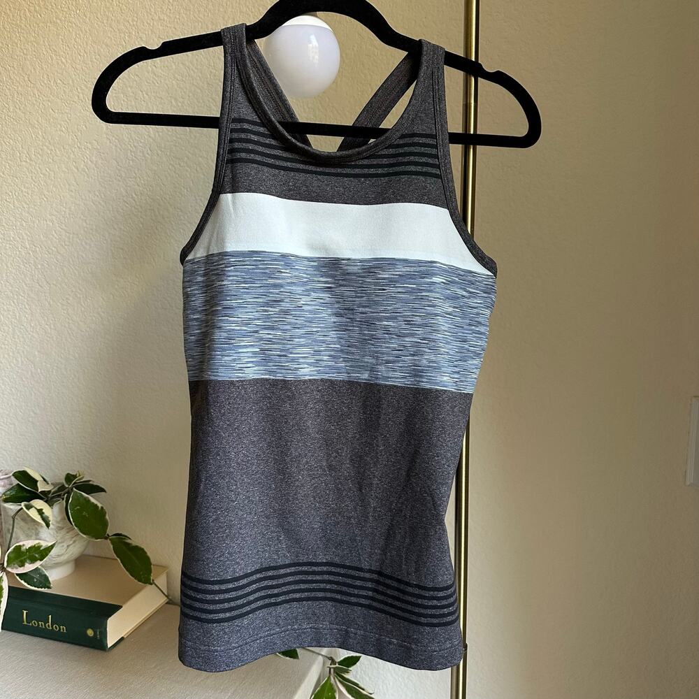 prAna Grey Striped Active Racerback Tank Top - Picture 2 of 7